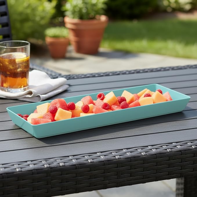 US Acrylic Coastal Plastic Serving Trays (Set of 4) 15” x 5” | Narrow Unbreakable Reusable Rectangular Party Platters | Serve Appetizers, Fruit, Veggies, & Desserts | BPA-Free & Made in USA