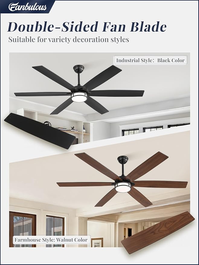 Fanbulous 65 Inch Ceiling Fans with Lights, Farmhouse Large Ceiling Fans with Remote, Black&Brown Modern Ceiling Fan with LED Light, Quiet DC Motor for Living Room, Bedroom, Kitchen, Indoor