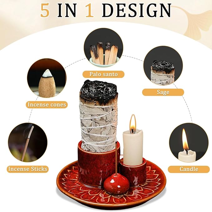 Comeon Palo Santo Holder, Backflow Incense Burner Holder Candle Holder Sage Burner Holder for Burning, Ceramic Incense Holder for Sticks for Meditation Yoga Room