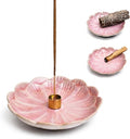 Pinehaven Ceramic Lotus Incense Holder – 5.5 Inch Hand-Sculpted Tray with Built-in Ash Catcher, Brass 9-Hole Insert for Sticks, Palo Santo, Sage & Cones – Japanese Zen Home Décor for Meditation