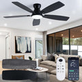 Coolwind 52 Inch Black Flush Mount Ceiling Fan with Display Remote/APP Control, Low Profile Quiet Ceiling Fan with Light, 5 Dual-Sided Blades, Dimmable, DC Reversible Motor for Bedroom, Living Room