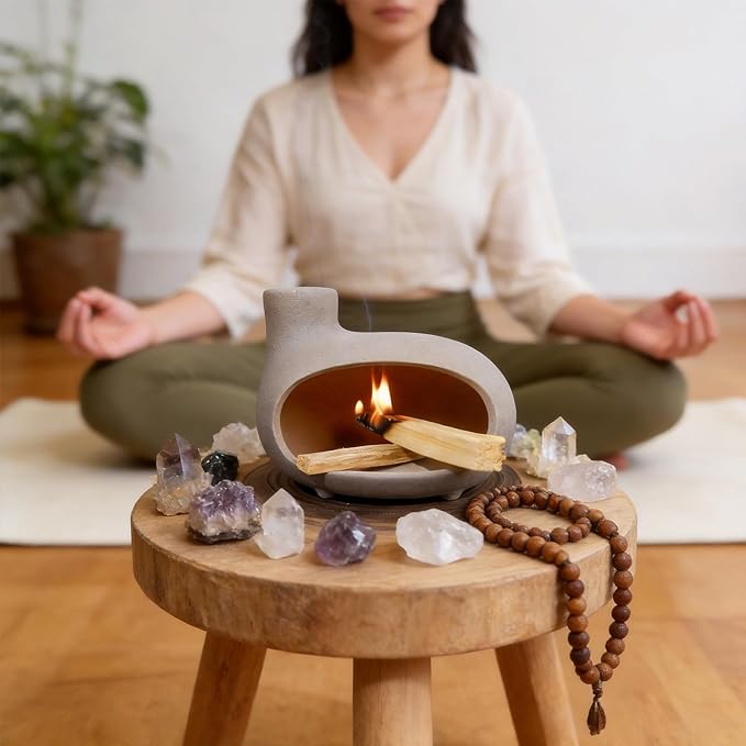 MOUGIGI Handmade Grey Palo Santo Holder – Elegant Incense Chimney for Palo Santo, Sage & Cones – Idealt Gifts for Stress Relief, Energy Cleansing, Yoga, Meditation, Zen, Altar Decor & Aromatherapy