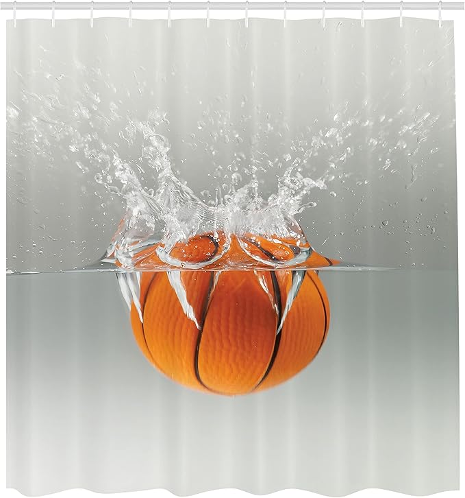 Ambesonne Sports Shower Curtain, Falling Basketball into Water Leisure National Sport Activity Entertaining, Cloth Fabric Bathroom Decor Set with Hooks, 69" W x 70" L, Orange Beige
