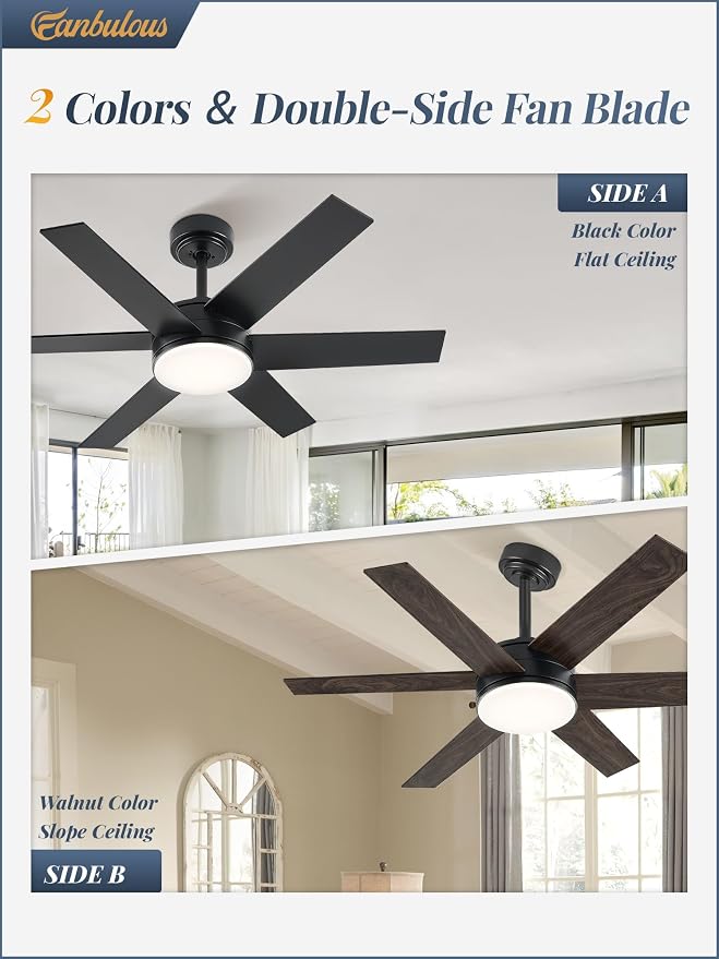 Fanbulous 42'' Ceiling Fan with Lights and Remote, Reversible 6 Blades & Dimmable 3-Color Modern Fan for Patios, DC Motor Large Ceiling Fan for Indoor or Outdoor, Black