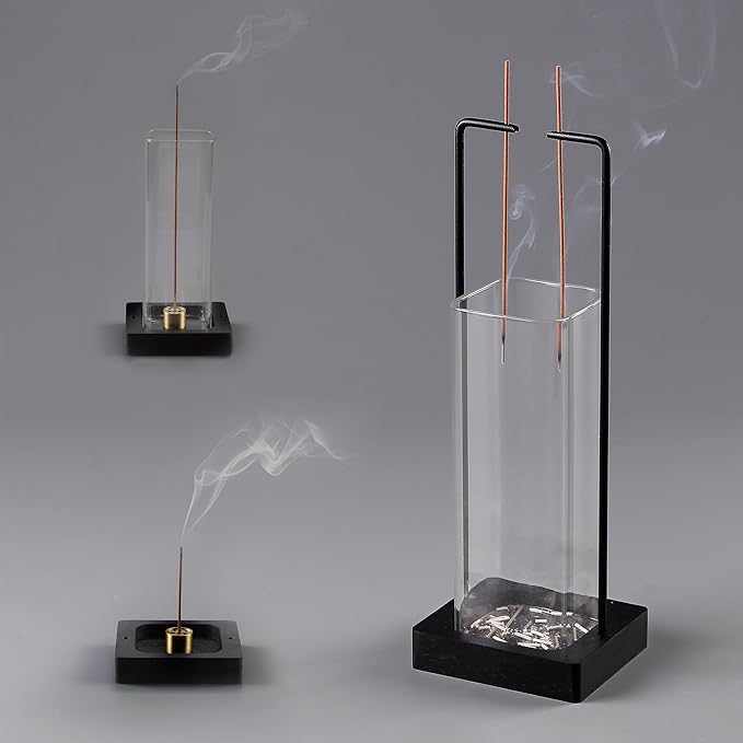 Incense Holder for Sticks, Upside Down Incense Burner with Removable Glass Ash Catcher Anti-Ash Flying Black