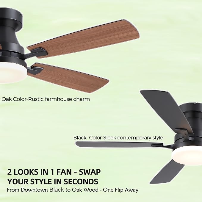 Ceiling Fans with Lights, 48 Inch Ceiling Fan with Light And Remote/APP,Low Profile Ceiling Fan with Light,DC Reversible,6 Speed Noiseless LED Ceiling Fan,Brown Small Ceiling Fan for Bedroom