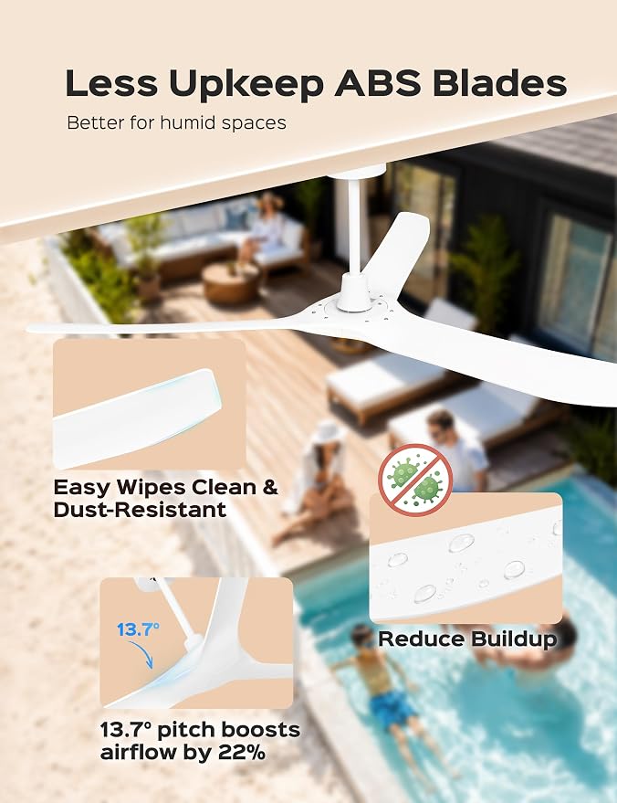 60 Inch Ultra-thin Ceiling Fan Without Lights, Whole Aluminum DC Motor and Blades,6 Speed Adjustable White Indoor Outdoor Ceiling Fan for Patios and Bedroom