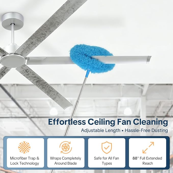 120 Inch Extra Large Industrial Ceiling Fan, Commercial High CFM Ceiling Fans, 6 Speed Remote Control,Quite DC Reversible Motor, 6 Silver Aluminum Heavy Duty Blades, 3 Downrods for Shop/Garage/Patio