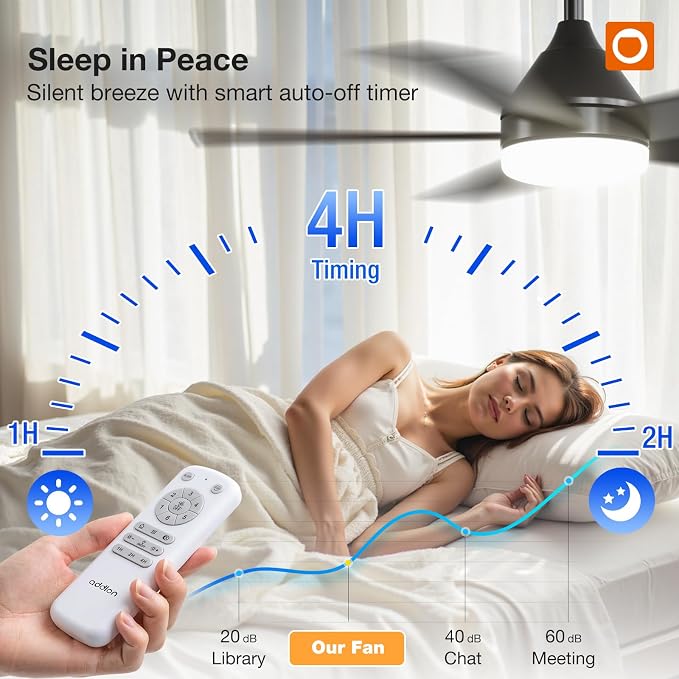 addlon Ceiling Fans with Lights, 42 inch Black Ceiling Fan with Light and Remote Control, Reversible, 3CCT, Dimmable, Noiseless, Small Ceiling Fan for Bedroom, Farmhouse, Indoor/Outdoor Use