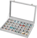 Frebeauty 40 Grid Earring Organizer,Velvet Jewelry Tray with Clear Lid | Drawer Jewelry Organizer for Rings Studs Beads,Adjustable Dividers,Dustproof,Earring Storage,Trinket Box,13.8×9.5Inches