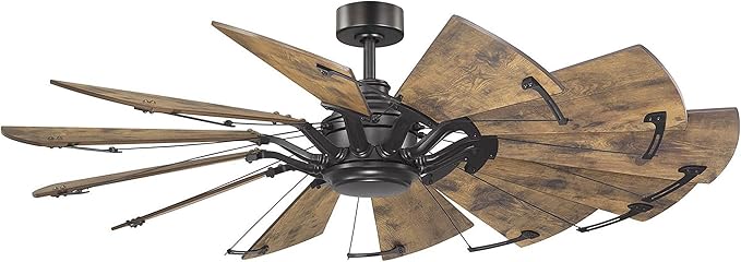 Progress Lighting Springer Collection DC Motor Farmhouse Windmill Ceiling Fan, Architectural Bronze, 12-Blade (60" W x 17-3/8" H) P250000-129