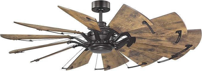 Progress Lighting Springer Collection DC Motor Farmhouse Windmill Ceiling Fan, Architectural Bronze, 12-Blade (52" W x 17-3/8" H) P250065-129