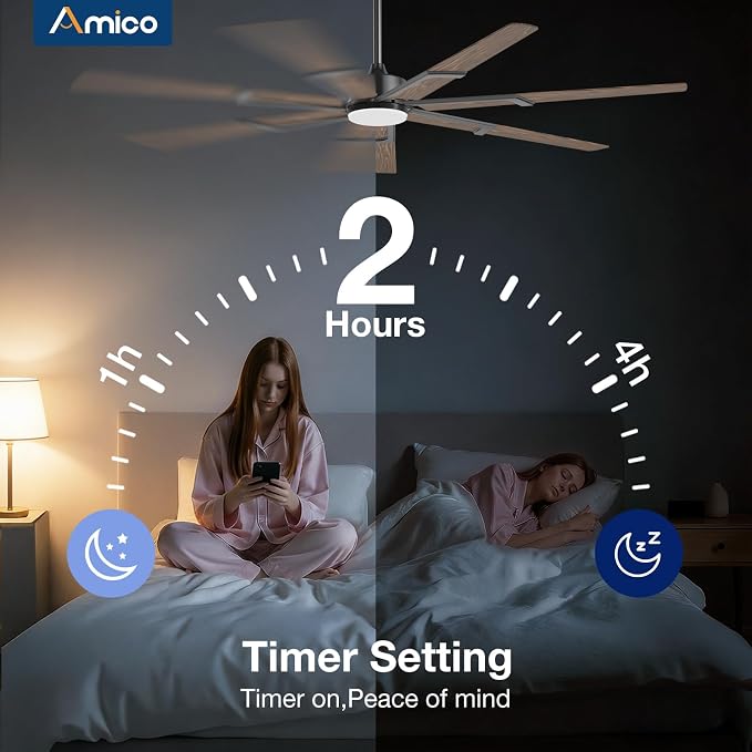 Amico Ceiling Fans with Lights,74 inch Walnut Ceiling fan with Light and Remote, 6 Speed Reversible DC Motor, 3CCT, Dimmable, Quiet, Timer, Outdoor Ceiling Fan for Patio, Living room, Indoor/Outdoor