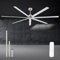 Minislak 96 Inch HVLS Aluminum 7 Blades Industrial & Commercial Ceiling Fan no Light,8ft High CFM DC Motor,6-Speed,Indoor Outdoor Brused Nickel Ceiling Fan for Patio,Garage,Shop,Library