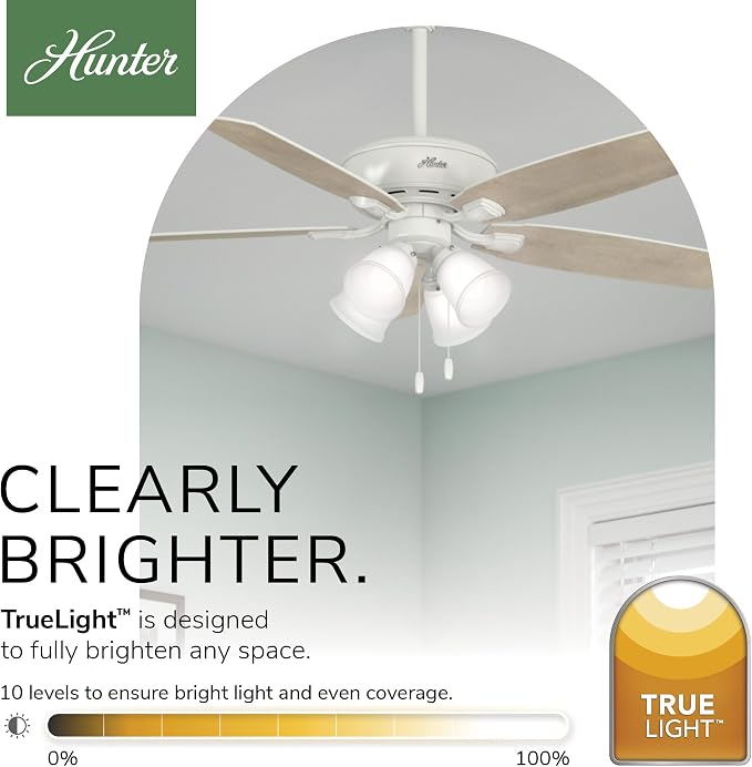 Hunter Amberlin, Indoor, Ceiling Fan, with LED Lights, 52 inch, Fresh White