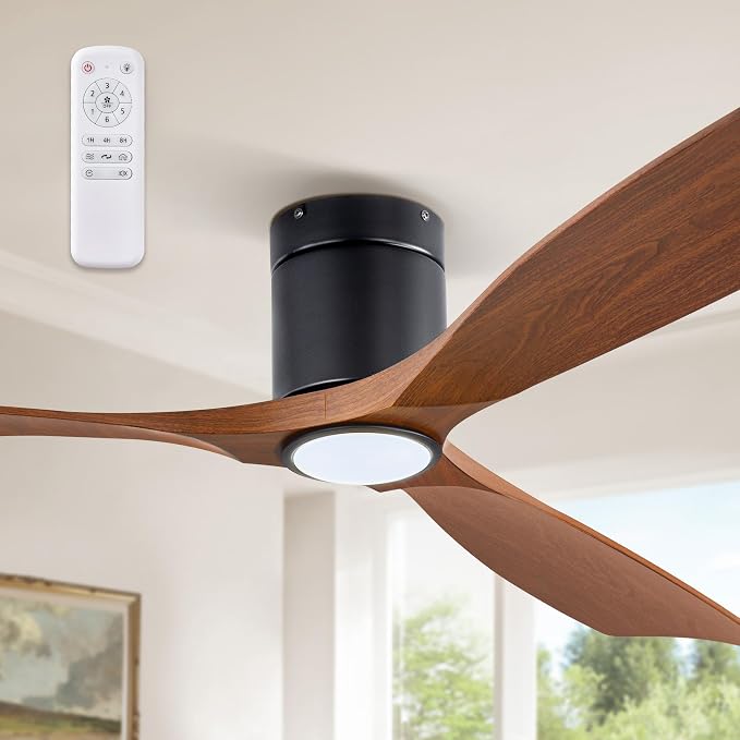 Fanbulous 60" Ceiling Fans with Lights and Remote Control,Modern Flush Mount Ceiling Fan with 3 LED Colors,Outdoor Low Profile Ceiling Fans with 6-Speeds Timer DC Motor for Bedroom Living Room Patio