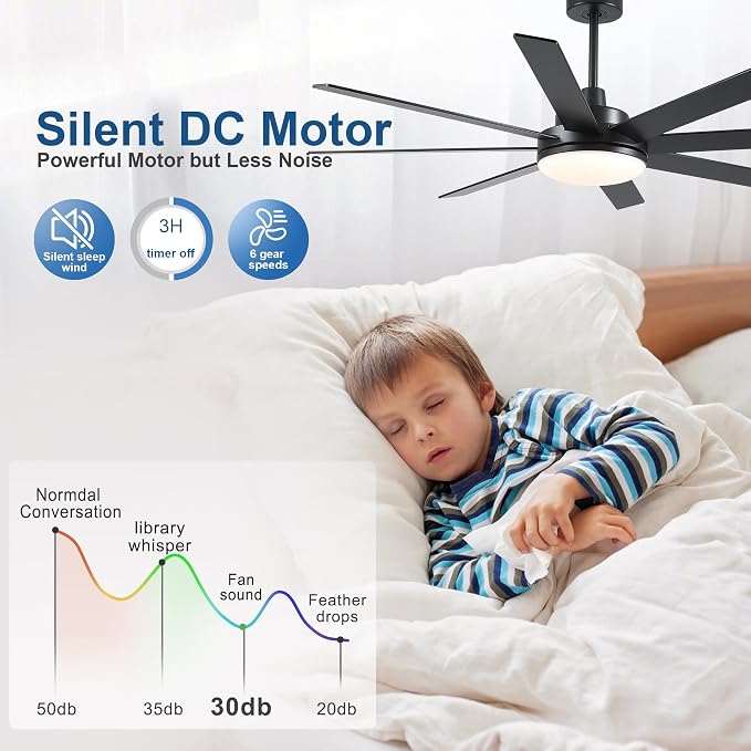 62 Inch Ceiling Fans with Lights and Remote Control, Black | Wooden Blades,Reversible Quiet DC Motor, 6-Speed, 3CCT Dimmable LED, Timer for Living Room, Bedroom, Office