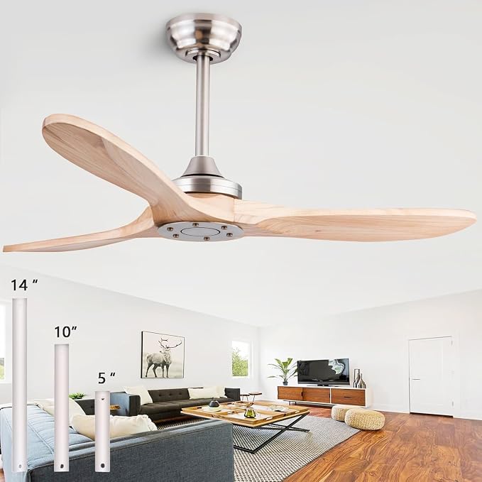 QUTWOB 42" Wood Ceiling Fan No Light, Reversible DC Motor, Remote Control | solid wood blades, quiet 6-speed reversible dc motor, remote control, no light, for indoor outdoor patio garage bedroom