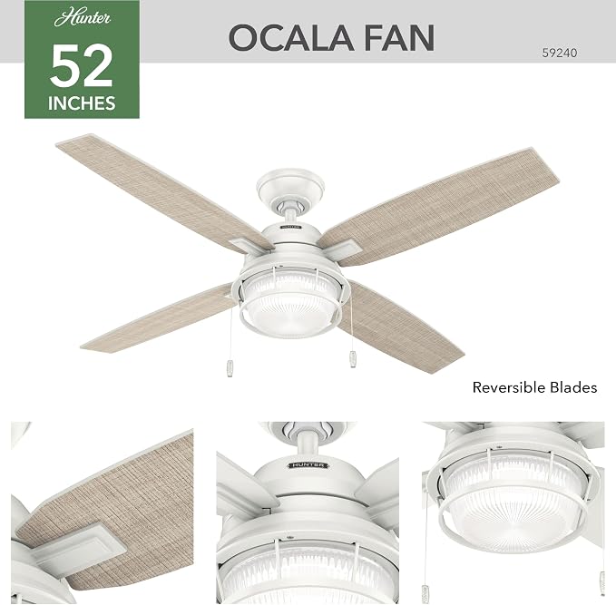 Hunter Ocala, Outdoor or Indoor, Ceiling Fan, Rustic, 52 inch, Fresh White