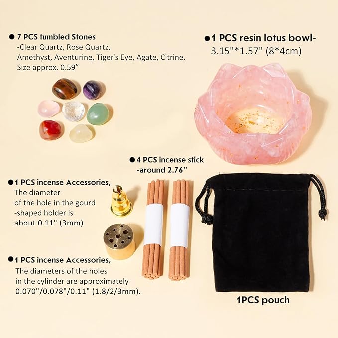 Incense Holders 40 Incense Sticks Rose Quartz Resin and Crystal Lotus Burner Soothe The Nerves Removable Ash Collector for Meditation, Yoga & Spiritual Home Decor