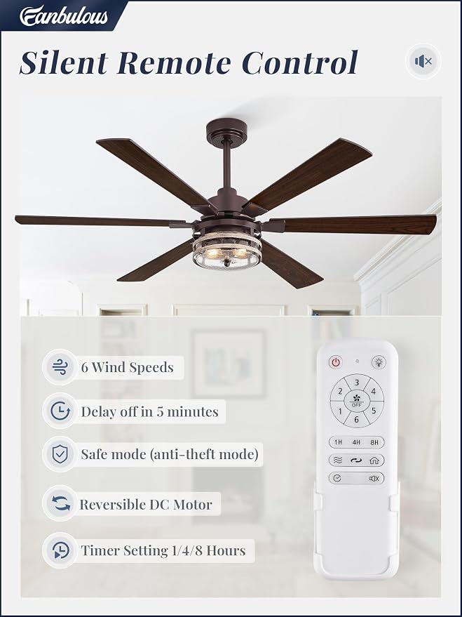 56 Inch Farmhouse Ceiling Fans with Lights and Remote,Industrial Large Ceiling Fan with 6-Speed Reversible DC Motor and 6 Dual Finish Blades,Oil Bronze Ceiling Fan with Light for Living Bedroom Patio