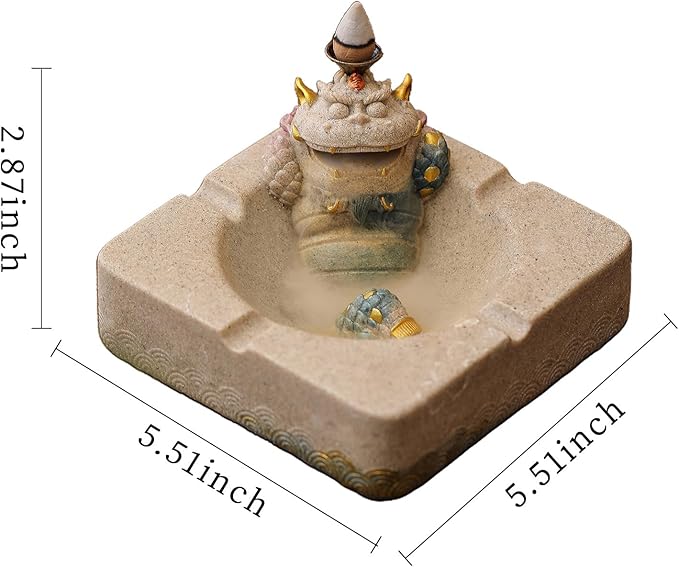 Pixiu Backflow Incense Burner with Ashtray, Mythical Beast Resin Incense Holder & Wealth Guardian Statue, Waterfall Smoke Effect Decor for Desk, Home Office Zen Gift