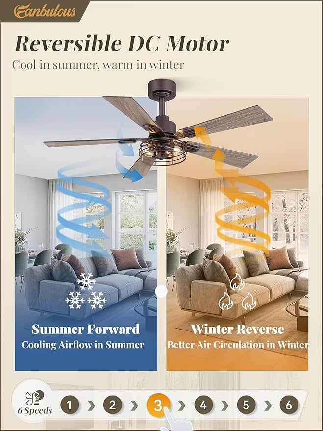 Fanbulous 1 Pack Farmhouse 42 Inch Ceiling Fans with Lights, Industrial Caged Ceiling Fans for Bedroom Living Room, Double-Sided 5 Blades Rustic Ceiling Fan-Oil Bronze