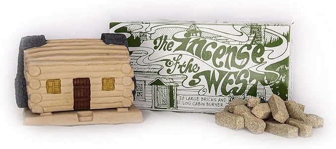 Incienso de Santa Fe - Log Cabin Natural Wood Incense Burner, Includes 20 Piñon Incense Bricks