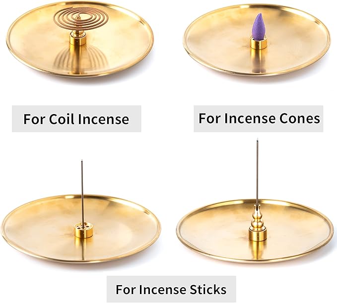 3 in 1 Incense Burner - 6.7 Inch Brass Incense Holder for Incense Sticks/Coil Incense/Incense Cones - Metal Gourd-Shaped Ash Catcher for Meditation Yoga Room Home Decor ZX11M