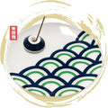 Japanese Arita Ware Incense Plate with Holder - 3.15x0.79 inches, Traditional Wamono Design, Porcelain 小紋柄香皿 (Seigaiha Wave Pattern)