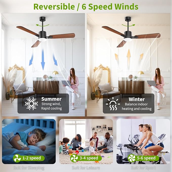 Ceiling Fans with Lights, 52 Inch Low Profile Ceiling Fan with Light and Remote Control,10 Min Quick Installation,Reversible,3CCT Dimmable,Quiet,Black Small Ceiling Fan for Bedroom Indoor/Outdoor