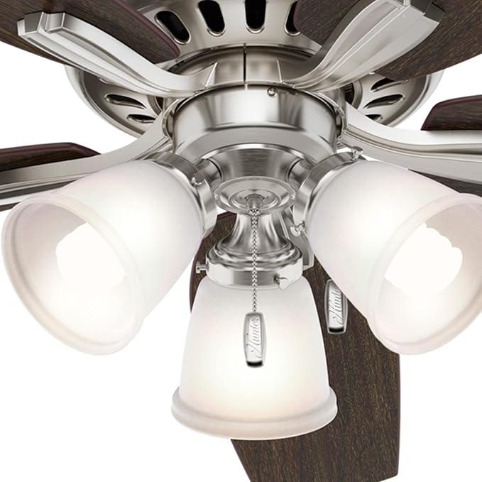 Hunter 52 inch Indoor Ceiling Fan with LED Lights - Ceiling Fan with Pull Chain, For Bedroom or Living Room, Standard Mount, No Remote, 5 Blades, Includes Bulbs - Newsome 53318, Brushed Nickel | with LED Lights, Standard Mount, 5 Blades, For Bedroom, L...