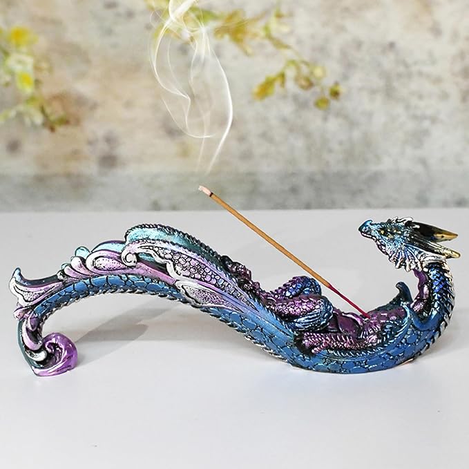 Dragon Statue Incense Burner, Incense Holder for Sticks, Incense Stick Holder, Incense Stick Stand for Home Decor (Blue Dragon)