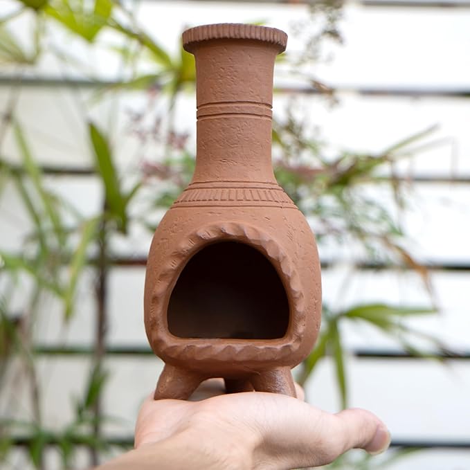 MOUGIGI Handmade Terracotta Palo Santo Holder Burner for Smudging and Meditation - Mexican Style Chiminea Clay Incense Dish for Wiccan Altar and Negative Energy Cleansing