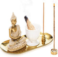 TOPZEA 6 in 1 Brass Incense Burner Holder, Palo Santo & Sage Sticks Holder, Ash Catcher Tray with Buddha Statue for Coil Incense, Incense Cone & Stick, Meditation Accessories, Yoga Room Decor
