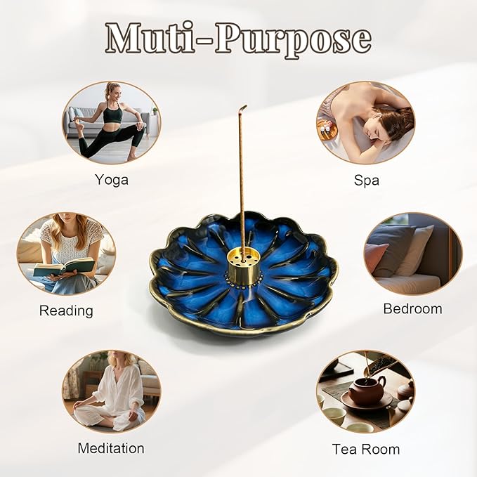 Incense Holder for Sticks, Ceramic Handmade Stick Incense Burner Tray with 2 Pcs Incense Holes – Multi-Purpose Ash Catcher for Sticks, Coils, White Sage & Palo Santo – Meditation Yoga Decor