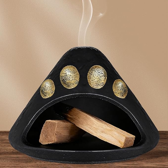Palo Santo Holder, Palo Santo Burner for Cedar, Sage Burning, Mountain Modeling Smudge Bowl Fireplace Chimney Smudge Bowl for Yoga, Meditation and Energy Cleansing Aromatic Home(Black Gold)