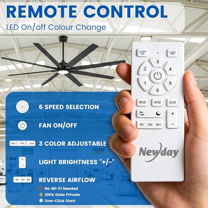 84 Inch Large Ceiling Fans with Lights and Remote, Indoor/Outdoor Industrial Ceiling Fan for Living Room/Patio/Garage/Gazebo, 6 Speeds Silent Reversible DC Motor, 3CCT, Timer, 3 Downrods, 8 Blades