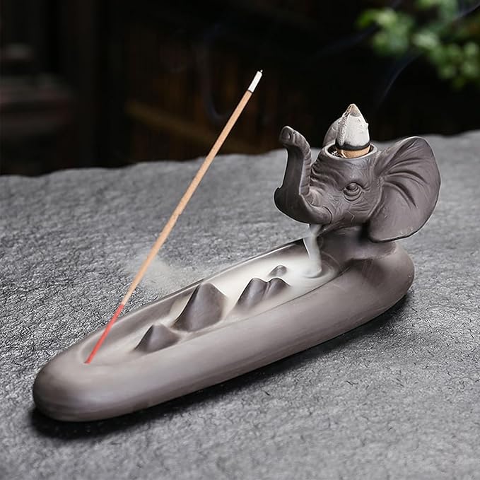 Elephant Incense Holder - Ceramic Incense Burner for Sticks & Cones, Aromatherapy, Yoga, Meditation - Home Desk Decor, Gift for Relaxation & Spiritual Wellness