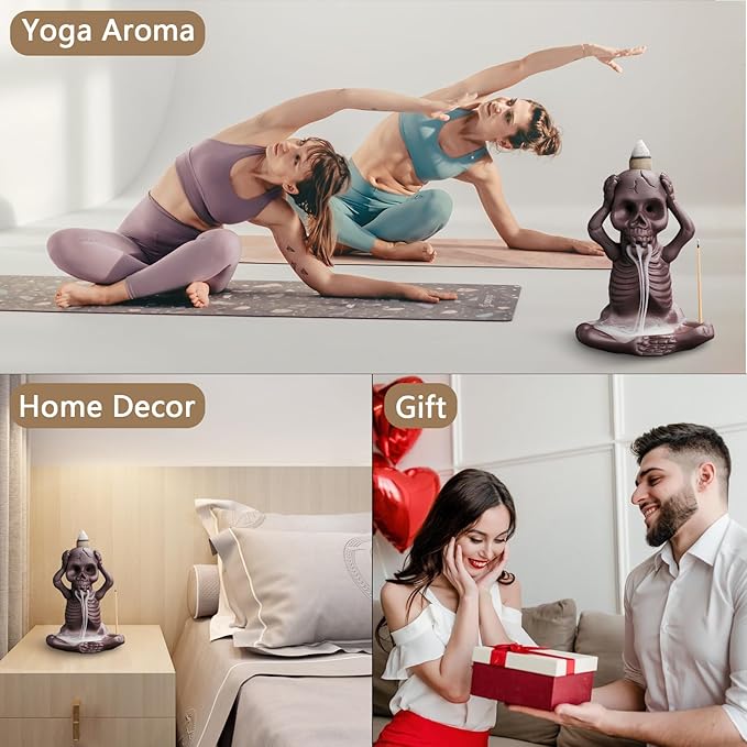 Comeon Skull Decor Incense Stick Holder Reverse Flow Censer Incense Waterfall Burner + Backflow Incense Cones, Incense Sticks, Tweezer, Mat (Don't Listen)