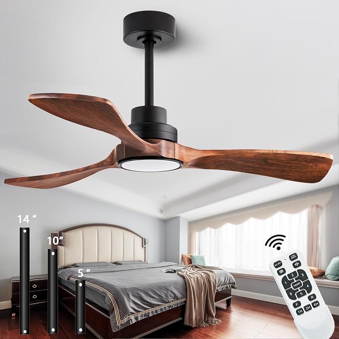 42-inch Silent Ceiling Fan Light with Remote Control, 3CCT, Walnut Finish | mobile app, full memory function, for use in living rooms, dining rooms, bedrooms, offices, balconies, and outdoors.