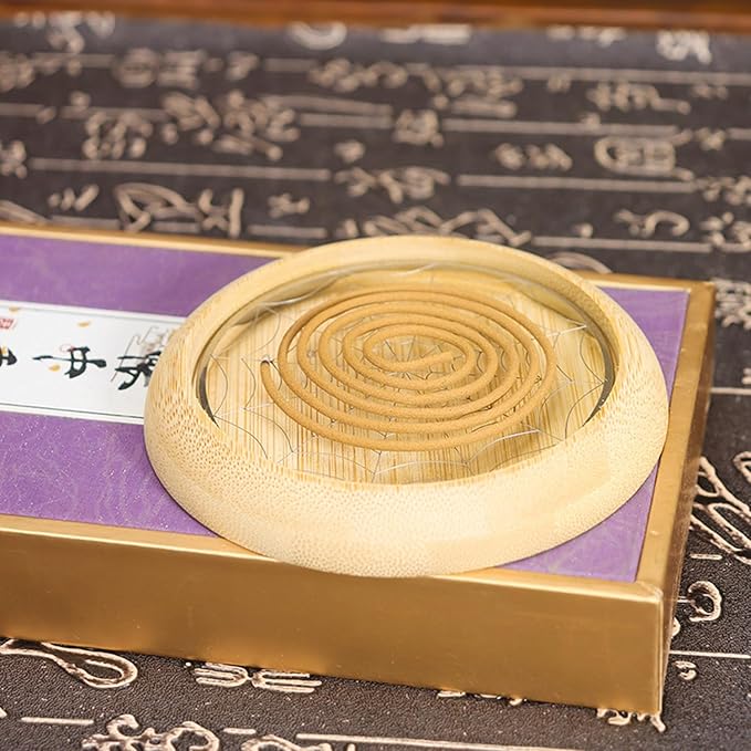 Bamboo Round Incense Stick Holder, Coil Incense Burner Holder, Sandalwood Incense Burner Incense Repellent Holder for Outdoor Use Deck Patio Camping Supplies, 1 Pieces