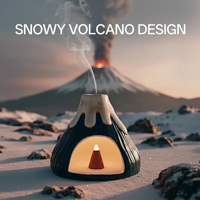 Potiera Small Volcano Incense Holder, Handmade Ceramic Palo Santo Holder for Meditation Spa Yoga Decor, Backflow and Cone Incense Burner for Home and Office Decor, Spiritual Gifts for Women Men