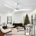 52 Inch Ceiling Fans with Lights and Remote, Wood Outdoor Ceiling Fan with 6 Speed Noiseless DC Motor, Indoor Modern 3 Blade Propeller Ceiling Fan for Bedroom Living Room Gazebo Patio (White)