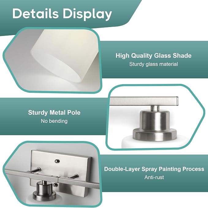 Ascher Bathroom Light Fixtures, 5-Light Vanity Light Over Mirror, Brushed Nickel Wall Sconces with Milky White Frosted Glass Shades, Wall Lamp for Living Room Bedroom, E26 Base(Bulbs Not Included)