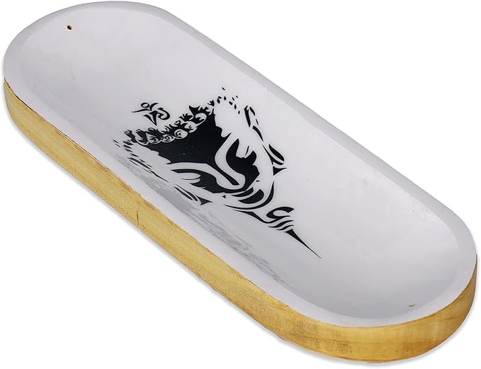 Bless-International Traditional-Handmade-Tray-Burner Wooden-Trat-Incense-Stick-Holder Ash-Catcher-Stand for-Aromatherapy-Meditation-Yoga (Black & White Buddha, 11x4x1.22 Inches)
