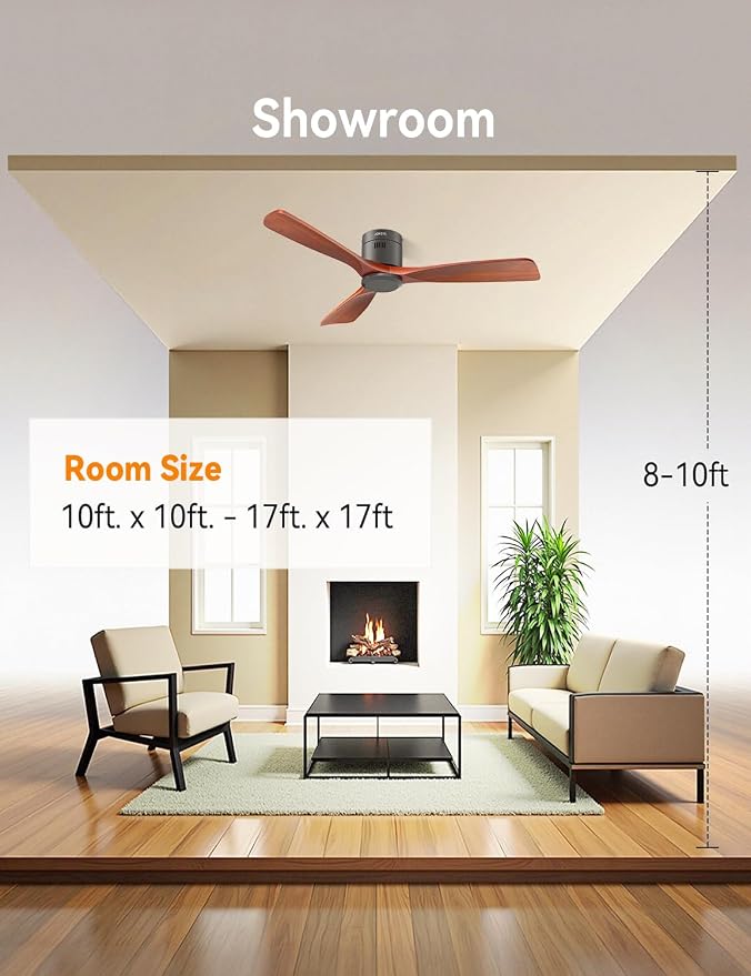 52 Inch Ceiling Fans with Remote no Light, Solid Wood 3 Blade Modern Ceiling Fan, Quiet DC Motor, 6 Speeds, Dimmable LED, Timer, Indoor & Covered Outdoor Living Room, Bedroom, Patio (Darkwood)