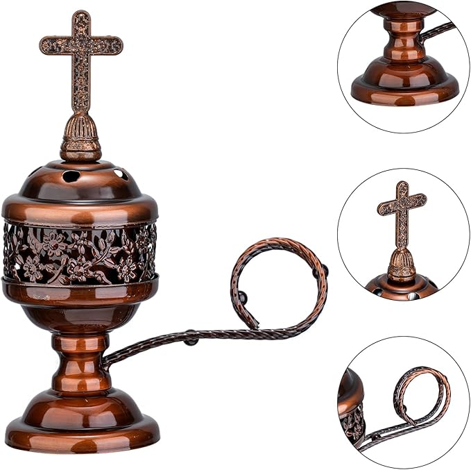 Decorative Palm Tree Incense Burner, Gold Metal Design (Red copper-F008)