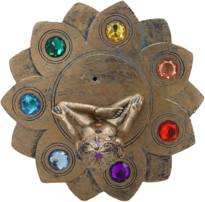 Ebros Gift Sacred Moon Feminine Triple Goddess Yoga Meditation with Chakra Zone Color Beads Lotus Flower Incense Stick Holder Burner Figurine Zen Feng Shui Vastu Home Fragrance Tabletop Altar Decor