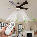 42/52 Inch Black DC Ceiling Fan with Light, 6-Speed Reversible Fan with Remote Control, 24W Dimmable 3-Color LED Light, ABS Blades & 15CM Downrod, Quiet Flush Mount Ceiling Fan Light for Bedroom,Patio